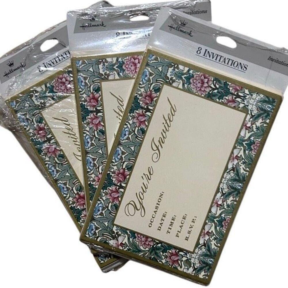 NWT 3 Pack of Vtg Hallmark Party Invitations Multicolor Floral Gold 8 Pcs/Pack